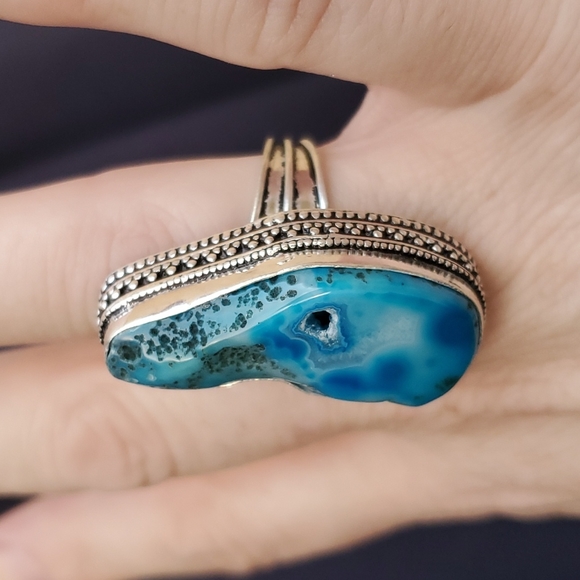 New Overzized Solar Quartz Agate 925 Silver Statement Ring. - Picture 4 of 16
